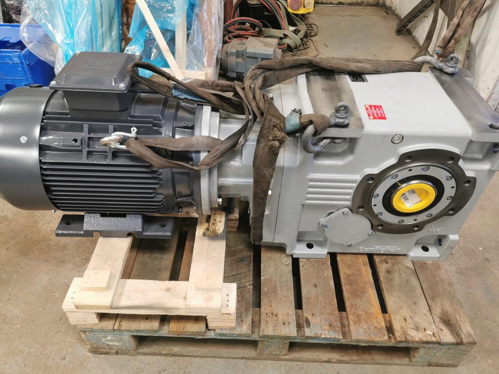 Helical bevel geared motor supplied